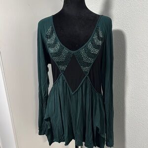 BKE Teal Long Sleeve Top with Sequin Detail